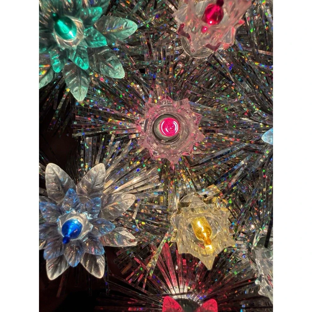 Vintage Lighted Round Tree Topper Tinsel Reflectors Floral Adler Christmas 8